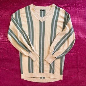 cream, green, and blue v neck wild fable knit sweater